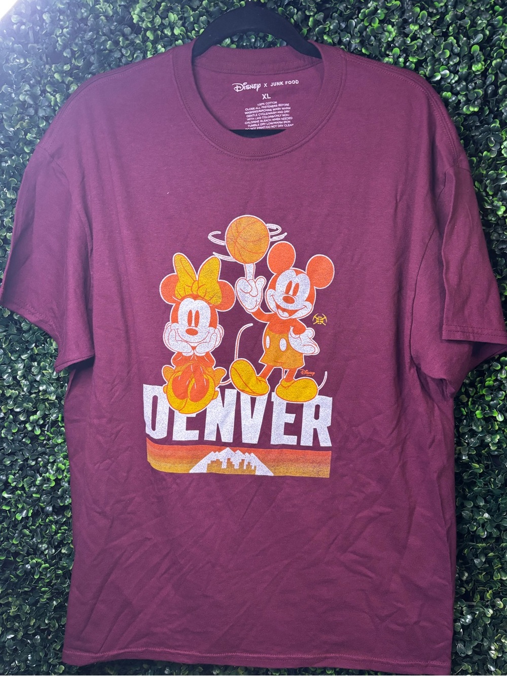 Junk Food Clothing Burgundy Denver Mickey & Minnie Basketball Tee